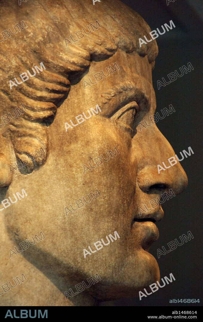 Constantine I, The Great (272-337). Roman Emperor. Marble portrait head. Ca. 325-370. Late Imperial. Constantinian period. Metropolitan Museum of Art. New York. United States.
