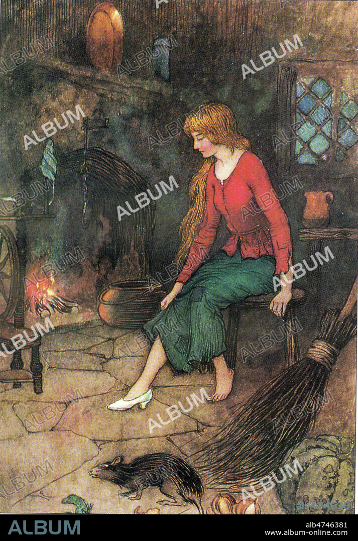 Cendrillon ou la pantoufle de vair du conte des freres GRIMM. Illustration par Warwick GOBLE (1862-1943) pour des contes populaires en 1913. Credit : Jean Vigne/KHARBINE-TAPABOR.