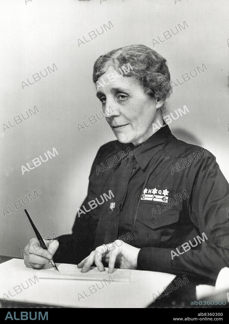 Lady Mosley mother of the Leader, Sir Oswald Mosley, takes a prominent part in the administrative side. June 14, 1938.