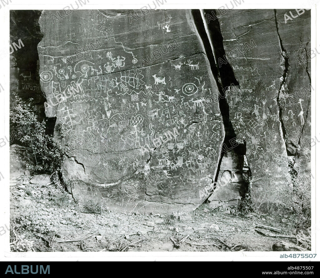 Union Pacific System Photographer, Prehistoric Picture Rocks, Zion National Park, Utah, 3/5/1925, gelatin silver print.