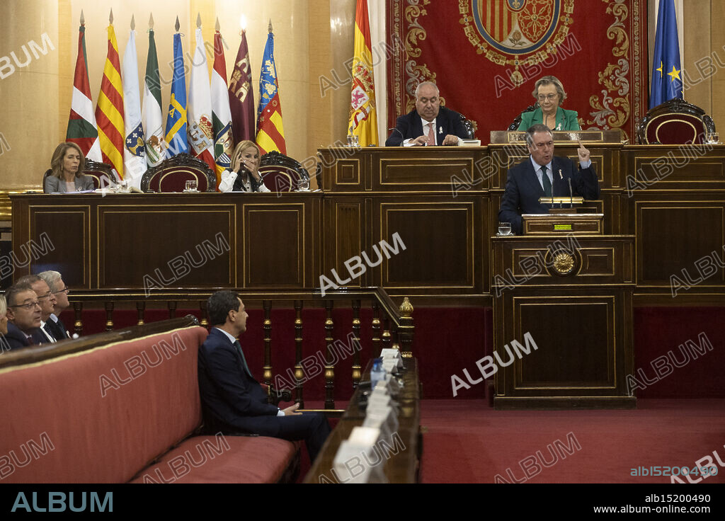 Madrid, October 19, 2023. Extraordinary plenary session of the Senate. Juan Espadas, Guillermo Fernández Vara, and Juan Manuel Moreno Bonilla. Photo: Guillermo Navarro. ARCHDC.