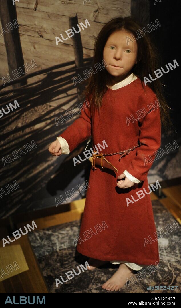 Viking Age. Birka girl. Died at the age 6 years. 10th century. Sculpture with the reproduction of its appearance. Historical Museum. Stockholm. Sweden.