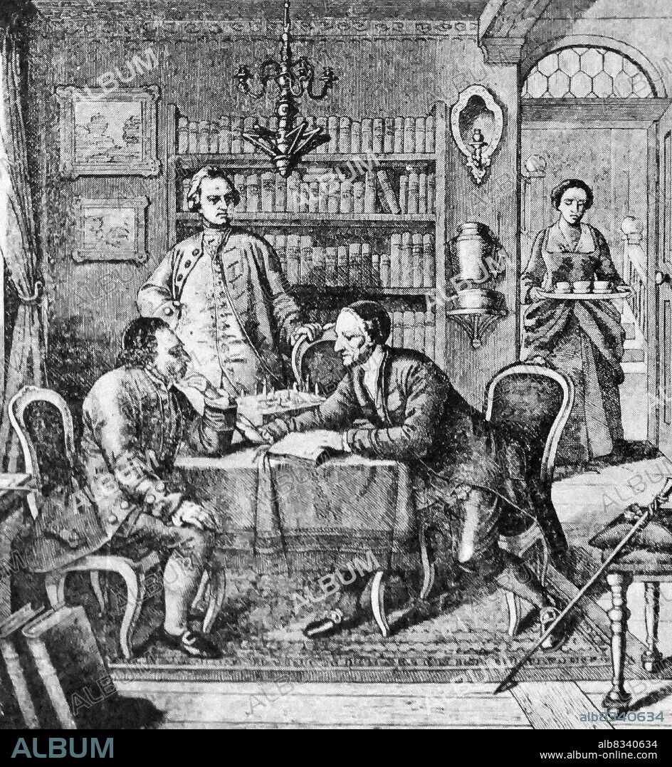 Etching of Moses Mendelssohn (left) with Gotthold Lessing (standing) and the Lutheran theologian Johann Caspar Lavater. Moses Mendelssohn (6 September 1729 - 4 January 1786) was a German-Jewish philosopher. Gotthold Ephraim Lessing (22 January 1729 - 15 February 1781) was a German writer, philosopher, dramatist, publicist and art critic. Johann Kaspar (or Caspar) Lavater (15 November 1741 - 2 January 1801) was a Swiss poet, writer, philosopher, physiognomist and theologian.