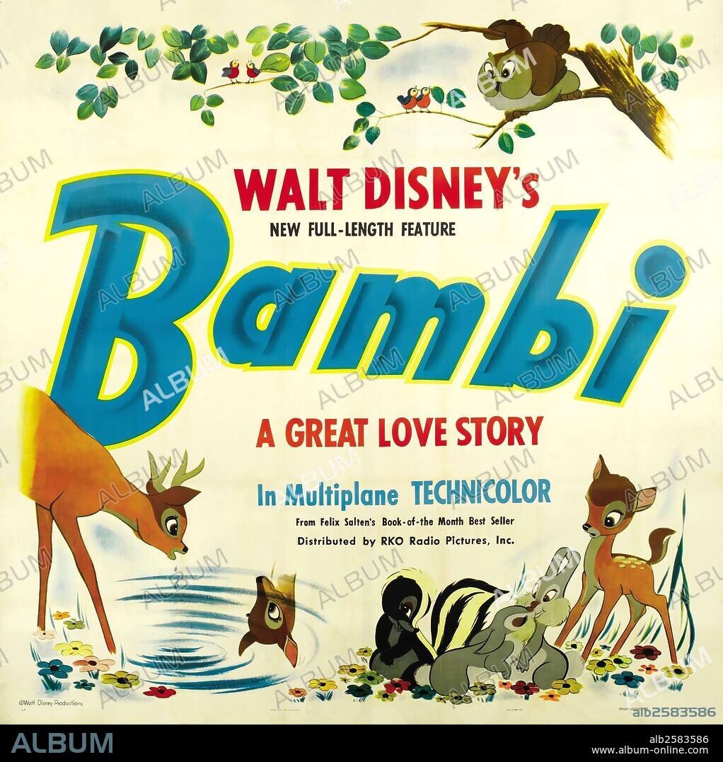 Poster of BAMBI, 1942, directed by DAVID HAND. Copyright DISNEY.