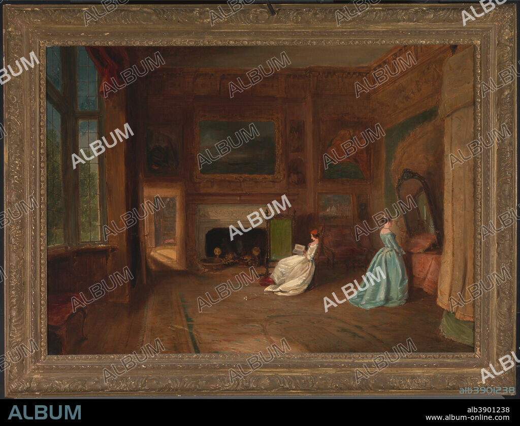 JAMES HOLLAND. The Lady Betty Germain Bedroom at Knole, Kent. Date/Period: 1845. Painting. Oil on canvas. Height: 686 mm (27 in); Width: 953 mm (37.51 in).
