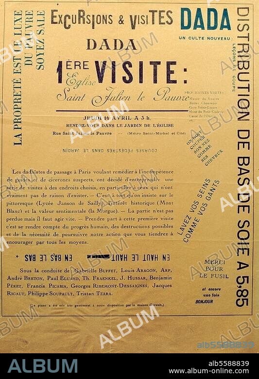 Art / Dadaism. "Excursions et visites DADA". Poster, 1921. (Design: Tristan Tzara). 28 × 22cm.