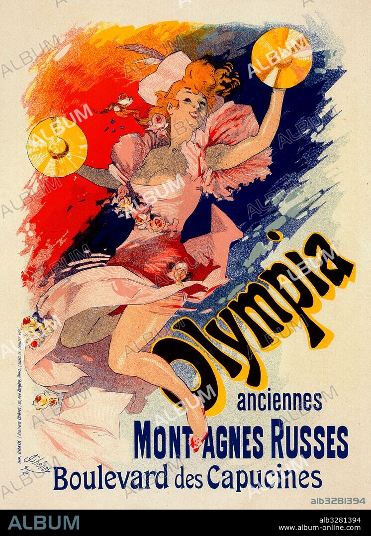 Poster for Olympia. Chéret, Jules (1836-1932), French painter and lithographer who became a master of Belle Époque poster art. He has been called the father of the modern poster.