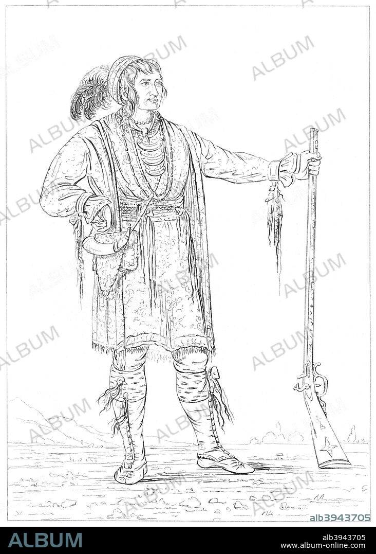 Osceola, prisoner of war from the Florida War, Fort Moultrie, South Carolina, c1837 (1841). Osceola was a war chief who led a small band of warriors in the Second Seminole War which broke out when the US Government attempted to have the Seminoles removed from their lands in Florida. He was captured by deceit after agreeing to attend peace talks at Fort Payton in October 1837 and died in captivity less than three months later. A print from Letters and Notes on the Manners, Customs and Condition of the North American Indians, by Wiley and Putnam, 161 Broadway, New York, 1841.
