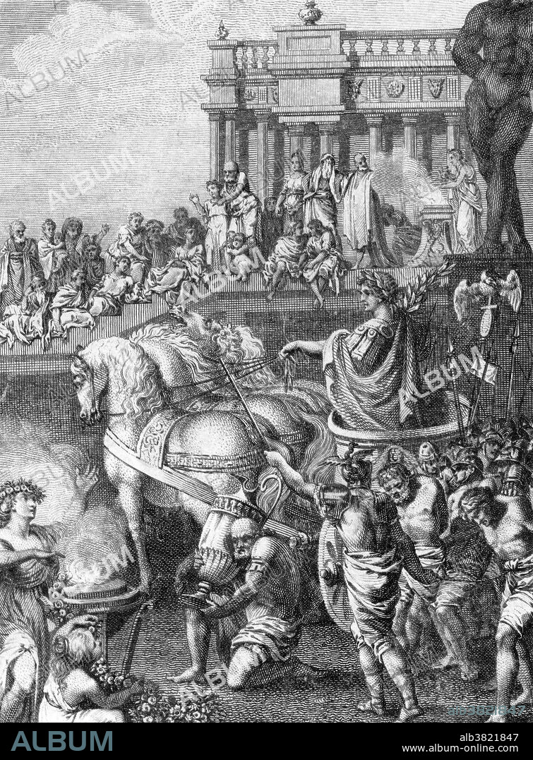 Titus (39-81 AD), was Roman Emperor from 79 to 81. A member of the Flavian dynasty, Titus succeeded his father Vespasian upon his death, thus becoming the first Roman Emperor to come to the throne after his own father. Titus gained renown as a military commander  during the First Jewish-Roman War. When Vespasian was declared Emperor in 69 AD, Titus was left in charge of ending the Jewish rebellion. He successfully laid siege to and destroyed the city and Temple of Jerusalem. For this achievement Titus was awarded a triumph; the Arch of Titus commemorates his victory to this day.  Titus ruled to great acclaim and was considered a good emperor. He is remembered for completing the Colosseum and his generosity in relieving the suffering caused by the Mount Vesuvius eruption of 79 and a fire in Rome in 80. After barely two years in office, Titus died of a fever in 81.