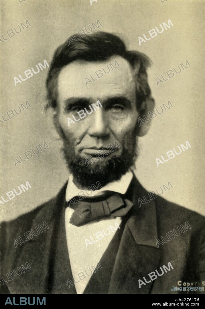 M. P. RICE. Abraham Lincoln, 1863, (1930). Portrait of Abraham Lincoln (1809-1865), American politician who served as the 16th President of the United States from March 1861 until his assassination in April 1865. Lincoln led the United States through its Civil War and in doing so, he preserved the Union, paved the way to the abolition of slavery, strengthened the federal government and modernized the economy. From "Lincoln" by Emil Ludwig. [G. P. Putnam's Sons, London & New York, 1930].