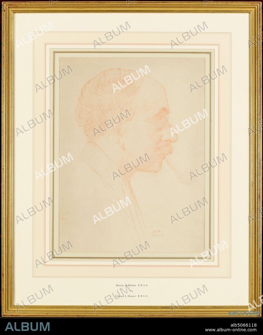 Portrait of Murray Bernard Bladon, 1918 Edward Samuel Harper (d.1941), 20th Century, Drawing, Chalk, Portrait, Frame, Pipe, Works on Paper.