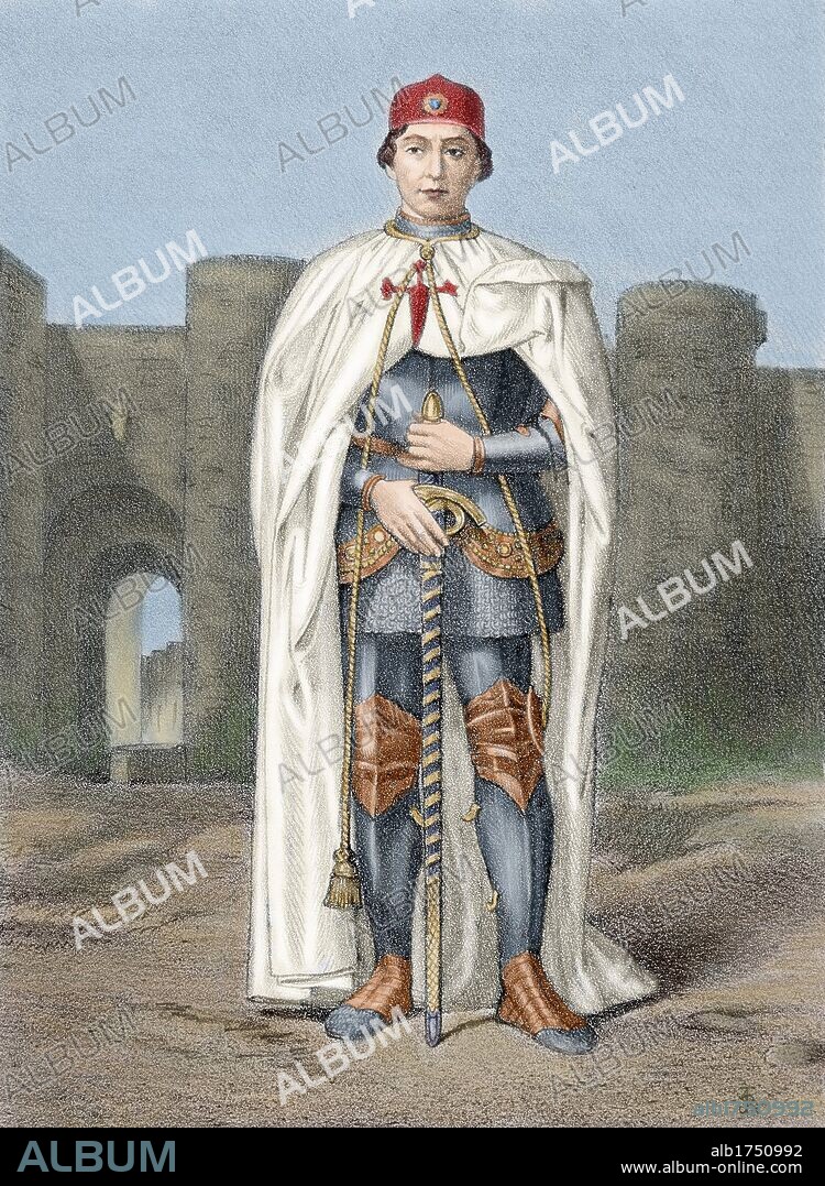 LUNA, Alvaro de (1390-1453). Valido de Juan II de Castilla y condestable desde 1423. Grabado coloreado del s. XIX.