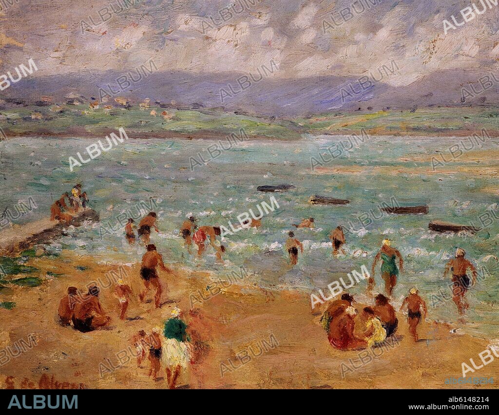 GERARDO ALVEAR Y AGUIRRE. SANTANDER - PLAYA DE LA MAGDALENA - SIGLO XX - OLEO.