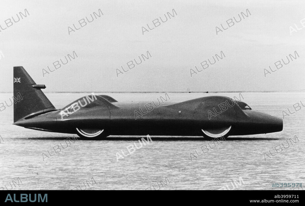 The Bluebird CN7 at Lake Eyre, Australia, 1963. Donald Campbell broke the world speed record on the dry salt pan of Lake Eyre in July 1964. He reached a speed of 645 kph, (403.10 mph).