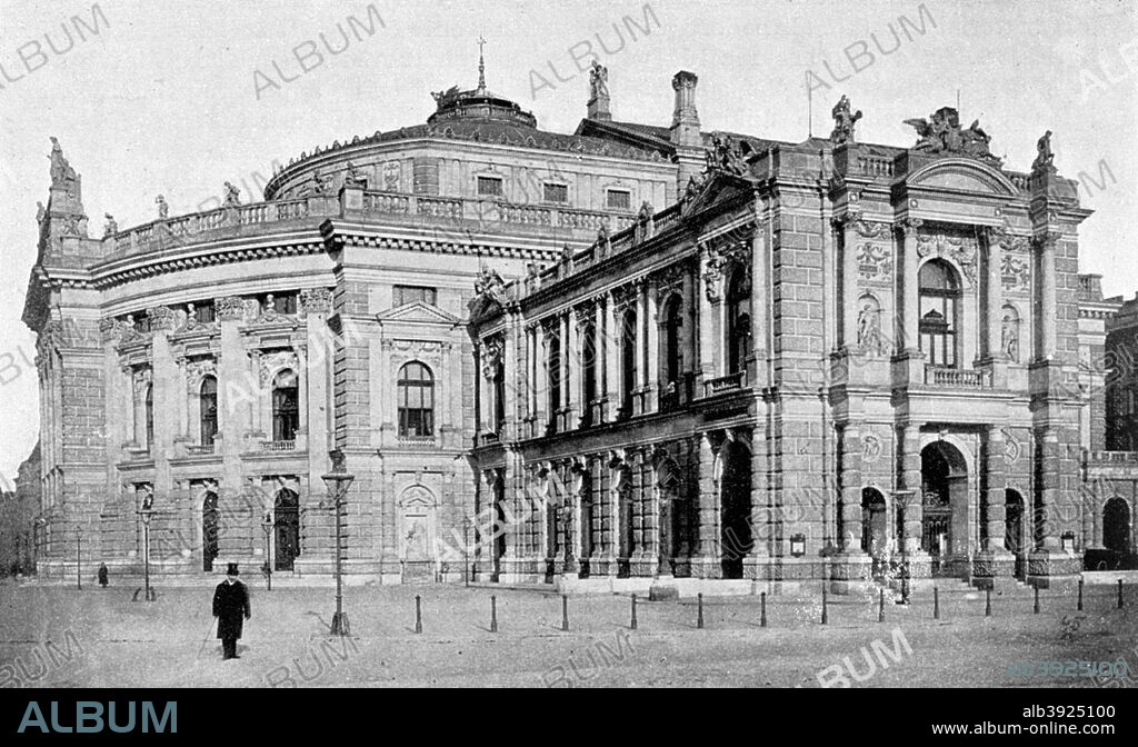 The Court Theatre, Vienna, Austria, 1899. Vienna's Burgtheater, built in 1888. The building was designed by Gottfried Semper and Karl Freiherr von Hasenauer. A photograph from The Magazine of Art, Cassell and Company, Limited, 1899.