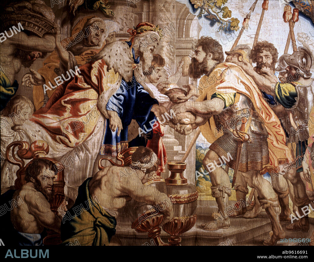 Detail of a tapestry with the 'Meeting of Abraham and Melchizedek' woven in Brussels by Raes Jeans.