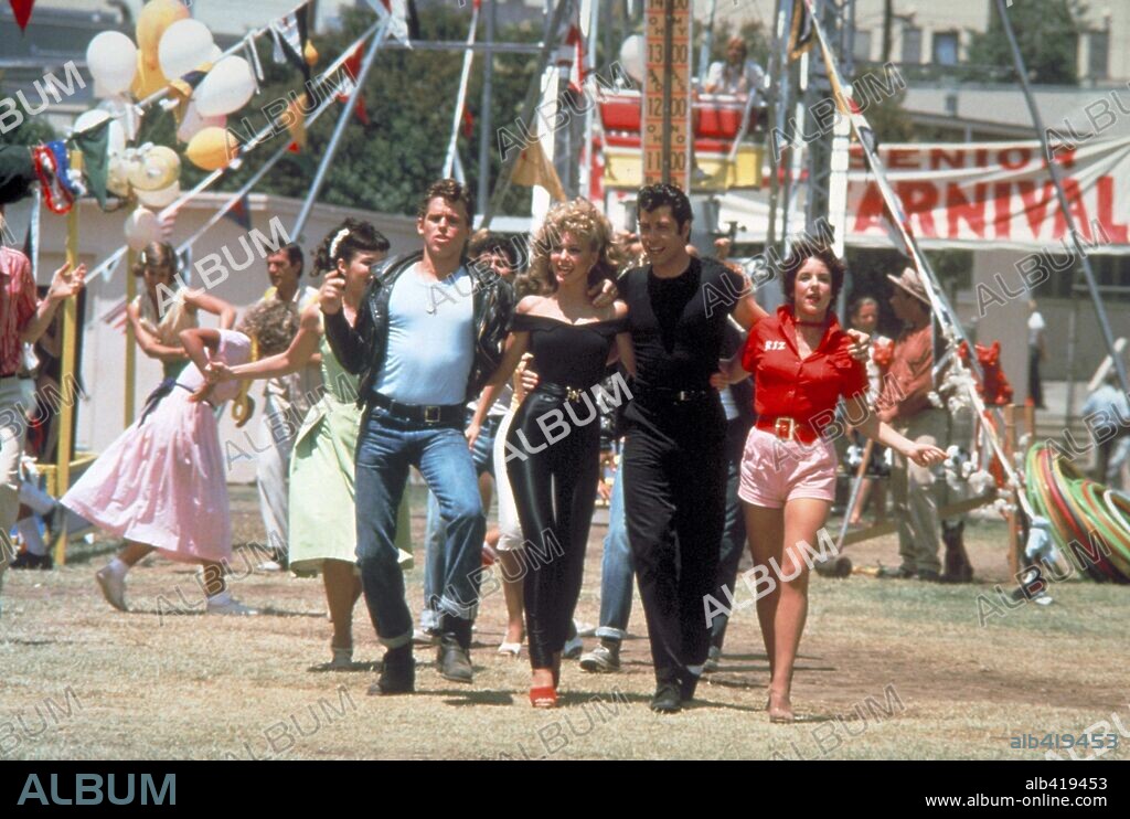 STOCKARD CHANNING, OLIVIA NEWTON JOHN y TRAVOLTA JOHN. JOHN TRAVOLTA, OLIVIA NEWTON-JOHN y STOCKARD CHANNING en GREASE, 1978, dirigida por RANDAL KLEISER. Copyright PARAMOUNT PICTURES.