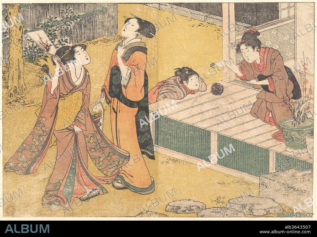 New Year's Games, from the printed book Flowers of the Four Seasons (Shiki no hana). Artist: Kitagawa Utamaro (Japanese, ca. 1754-1806). Culture: Japan. Dimensions: 6 7/8 x 9 7/8 in. (17.5 x 25.1 cm). Date: 1801.