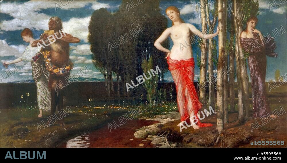 ARNOLD BöCKLIN. Böcklin, Arnold. 1827-1901. "Frühlingserwachen", 1880. Öl auf Leinwand, auf Holz montiert, 66 × 130 cm. Inv. Nr. 429. Zürich, Kunsthaus.