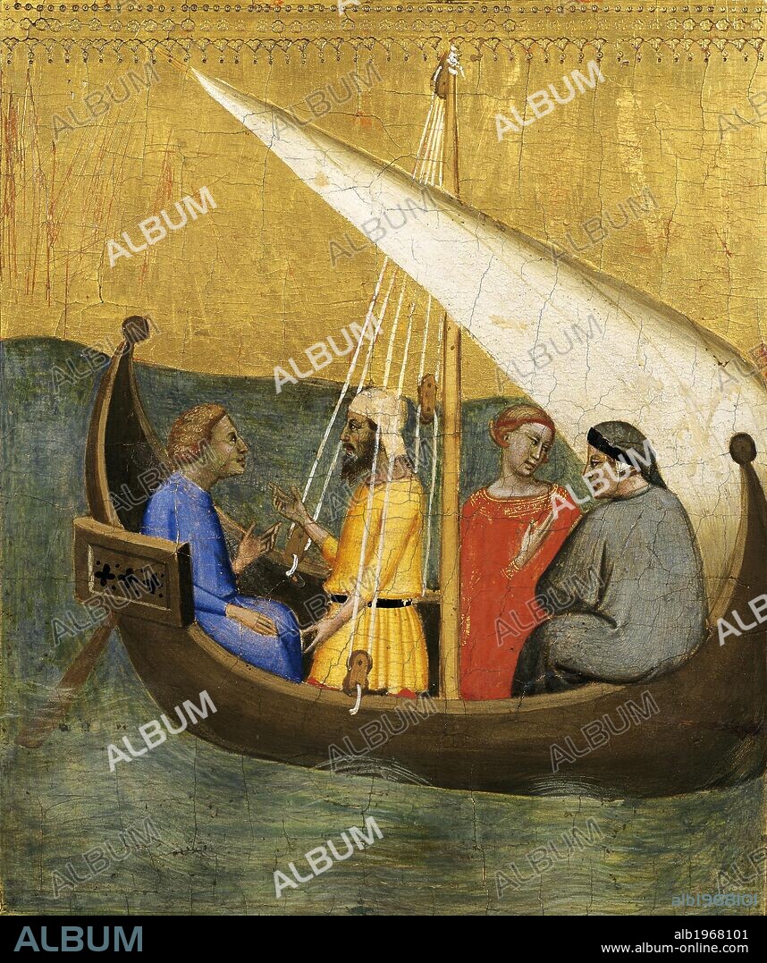 Boat trip, detail of the predella showing Stories of the Sacra Cintola, by Bernardo Daddi (1290-1348).