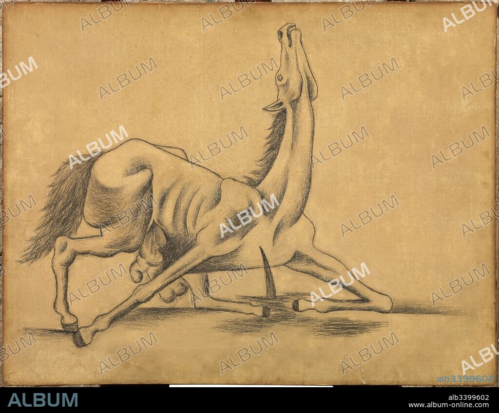 Pablo Picasso / 'Caballo corneado', 1917, Lápiz grafito sobre tela con imprimación ocre, 80,2 x 103,3 cm, MPB 110.012.