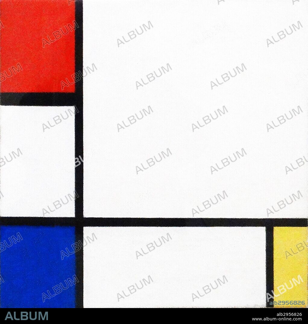 Composition No. IV with Red, Blue and Yellow by Piet Mondrian (1872-1944) a Dutch painter. He was an important contributor to the De Stijl art movement and group, which was founded by Theo van Doesburg.
