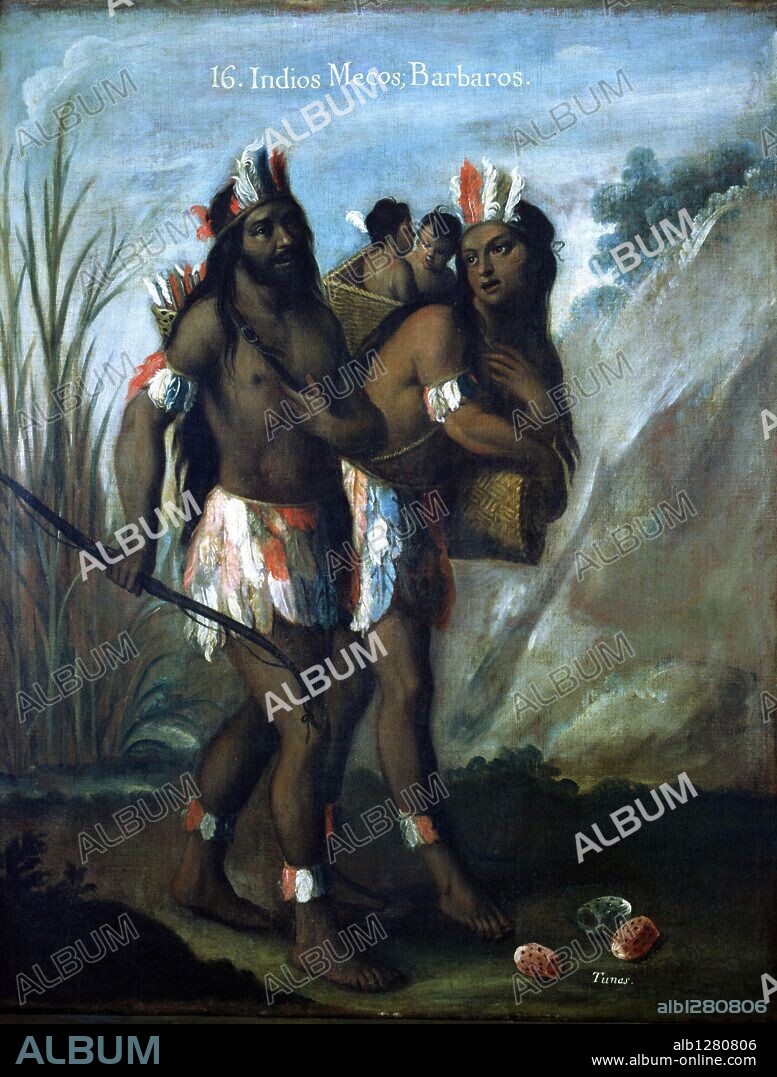 Scene of miscegenation No. 16. 'Mecos Indians, Barbarians'. Anonymous, 18th century. Oil on canvas.