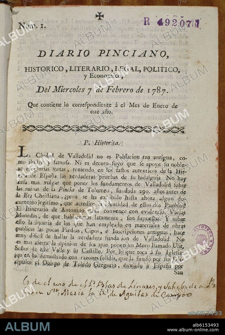 PORTADA DEL DIARIO PINCIANO 1787.
