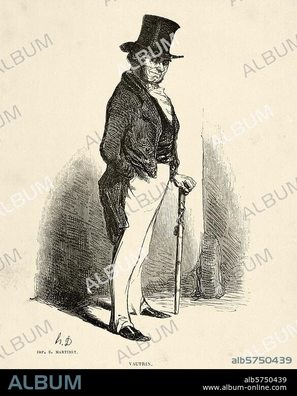 Balzac, Honoré de; French author. 1799-1850. Piece: Le Père Goriot (1834). "VAUTRIN". Woodcut based on drawing by Honoré Daumier (1808-79) From: La comédie humaine. Oeuvres complètes de H. de Balzac. Paris (Houssiaux) 1855. Paris, private collection.