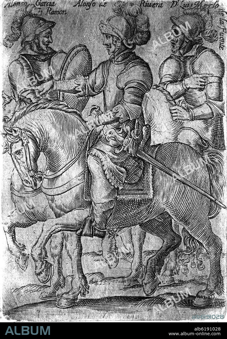 ALONSO DE OVALLE. GOBERNADORES DE CHILE - ALONSO GARCIA RAMON, ALONSO DE RIVERA Y LUIS MERLO DE LA FUENTE - GRABADO SIGLO XVII.