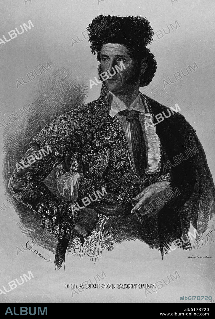 FRANCISCO MONTES "PAQUIRO" (18051851) - TORERO - OBRA DE CAVANNA LITOGRAFIADA POR COSTAS - SIGLO XIX.