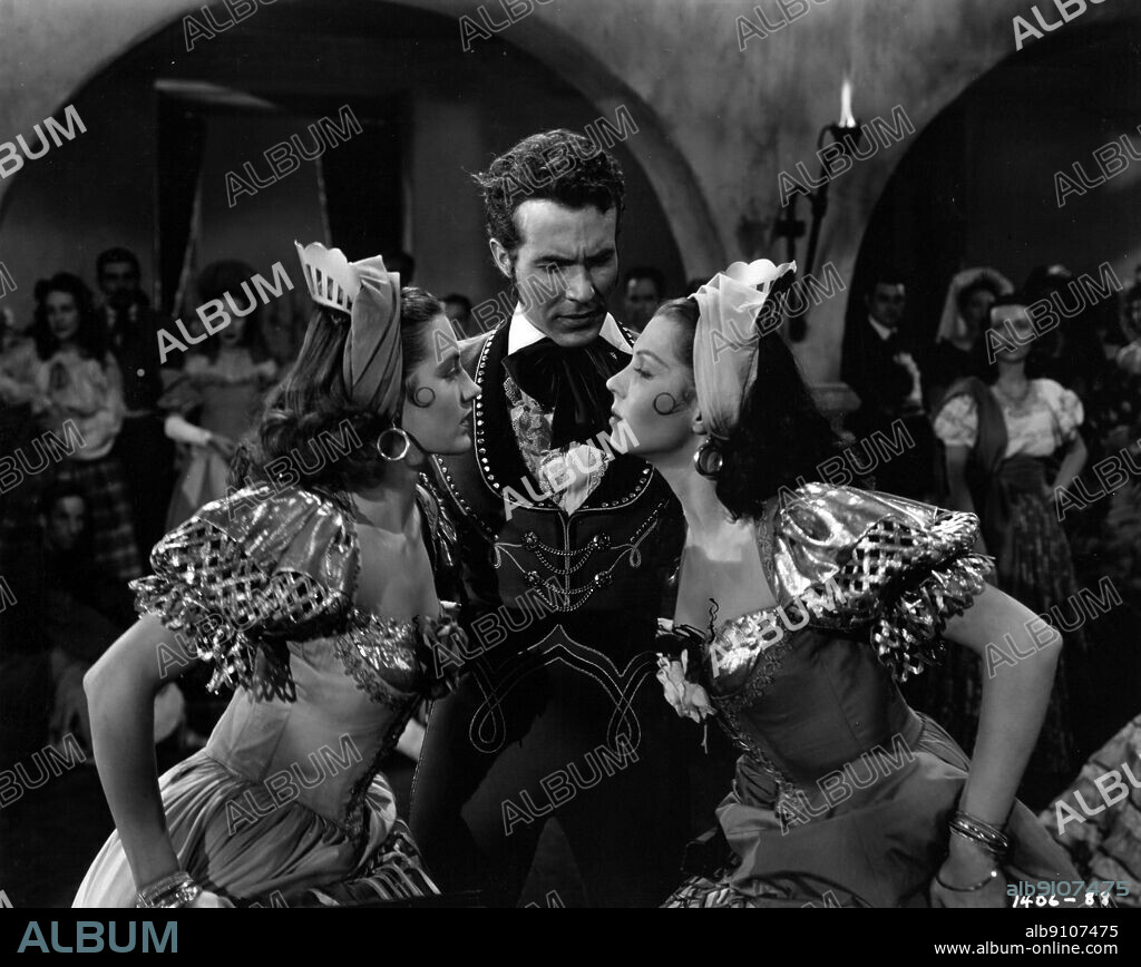 ANN MILLER, CYD CHARISSE and RICARDO MONTALBAN in THE KISSING BANDIT, 1948, directed by LASZLO BENEDEK. Copyright M.G.M.