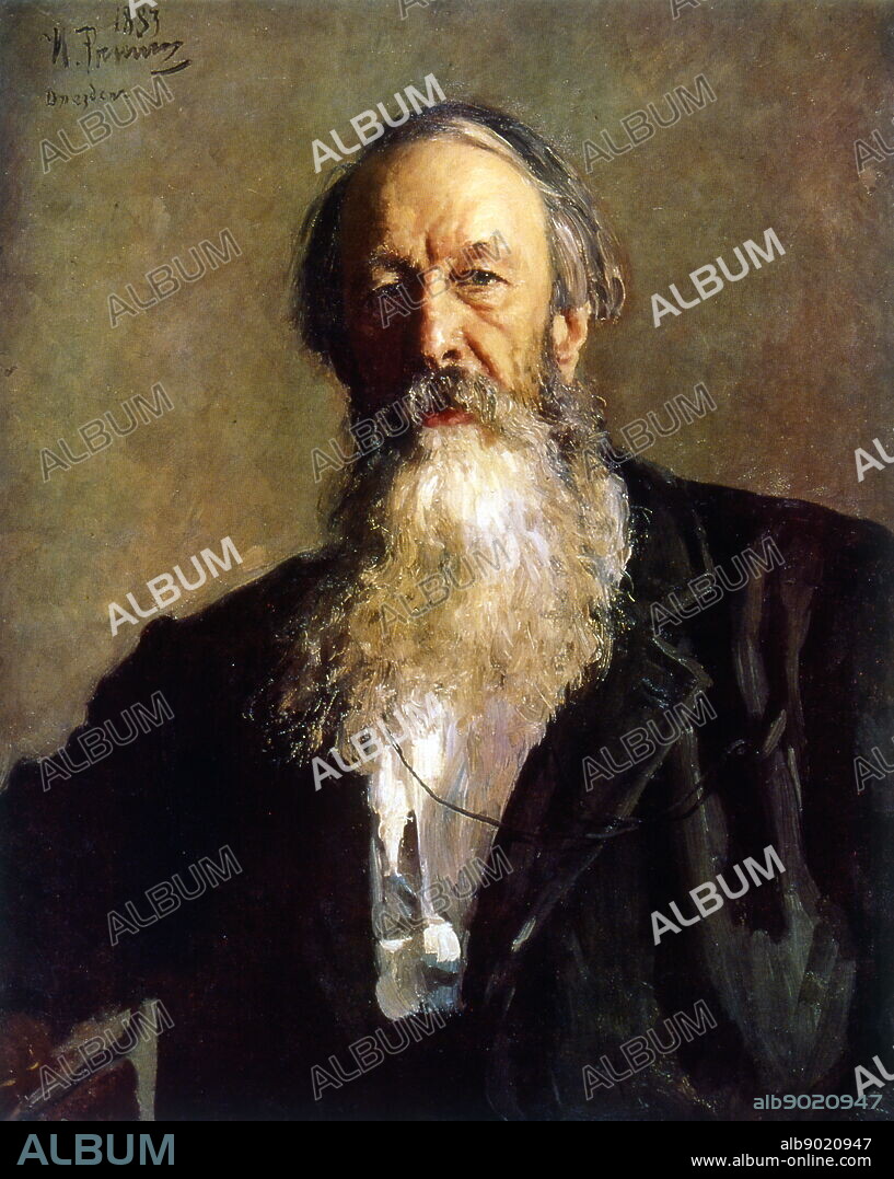 Portrait of V.V. Stasov, 1883, by Ilya Repin (1844 - 1930), Russian, realist painter. Vladimir Vasilievich Stasov (1824 - 1906), respected Russian critic and friend of Tolstoy.