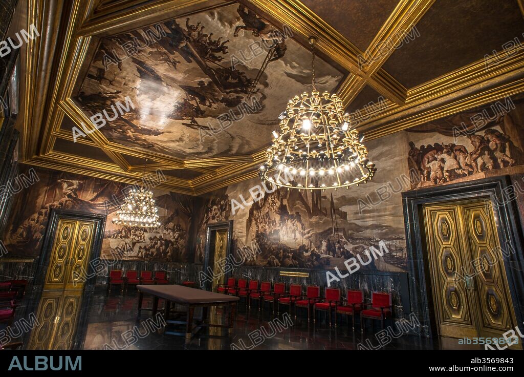 JOSEP MARIA SERT I BADIA. Josep María Sert / Hall of the Chronicles with his mural paintings, Barcelona City Council.