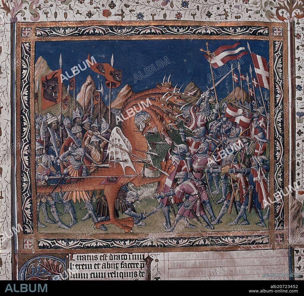 JEAN BAPTEUR-PERONET LAMY-JEAN COLOMBE. APOCALIPSIS FIGURADO DE LOS DUQUES DE SABOYA (1435-1490) - MARTIRIO DE UNA SANTA - SIGLO XV.