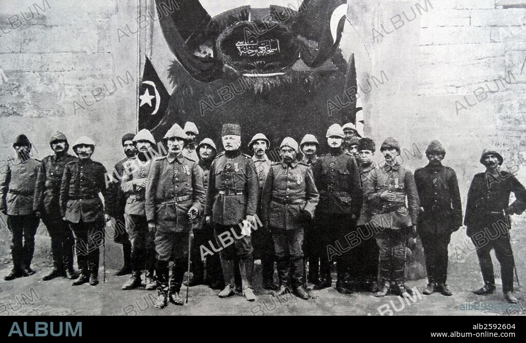 Ahmed Djemal Pasha (1872 – 21 July 1922), Ottoman military leader and one-third of the military triumvirate known as the Three Pashas that ruled the Ottoman Empire during World War I. Seen in this group outside the  German Krupp's armaments factory in Istanbul.