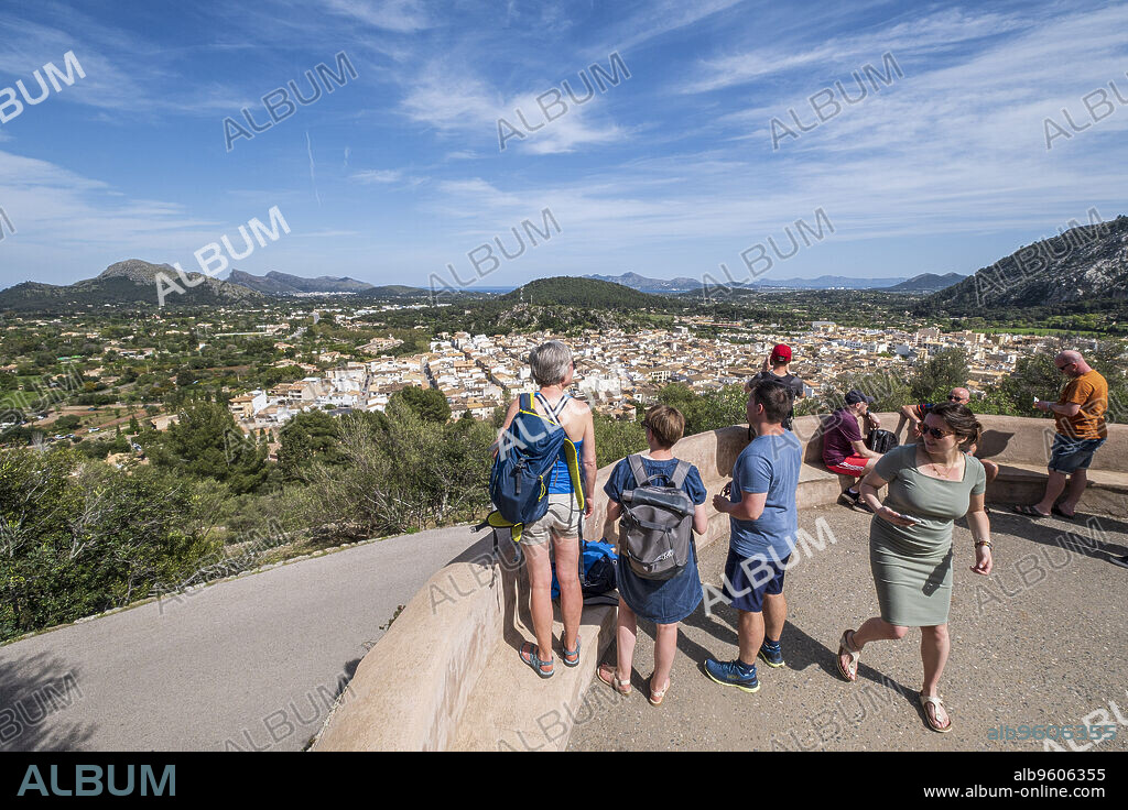 turist on viewpoint of Es Calvari, Pollensa, Majorca, Balearic Islands, Spain.
