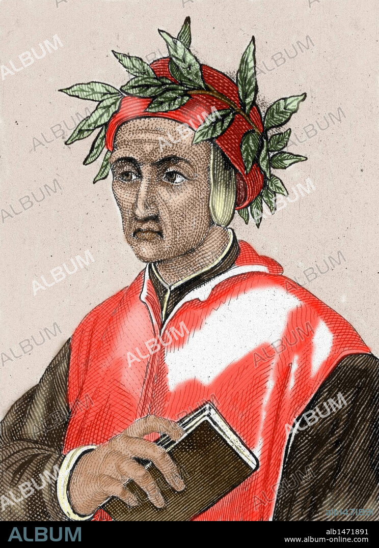 Dante Alighieri (1265-1321). Italian poet. Colored engraving.
