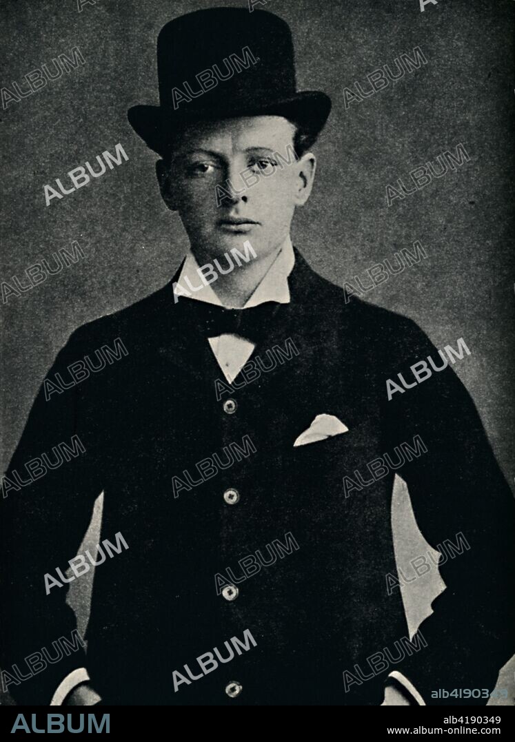 'Candidate for Oldham', 1899, (1945). Portrait of British politician and statesman Sir Winston Churchill (1874-1965) who stood as a Conservative parliamentary candidate at the June 1899 by-election in Oldham, Lancashire. The election was narrowly won by the Liberals. Churchill was Prime Minister of the United Kingdom from 1940 to 1945, and again from 1951 to 1955. From "The Life and Times of Winston Churchill", by Malcolm Thomson. [Odhams Press Limited, London].