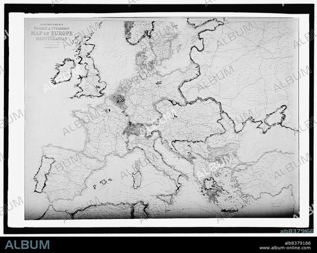 HARRIS & EWING. Map of Europe, between 1913 and 1917. 'Bartholomew's Railway & Steamship Map of Europe and the Mediterranean'.
