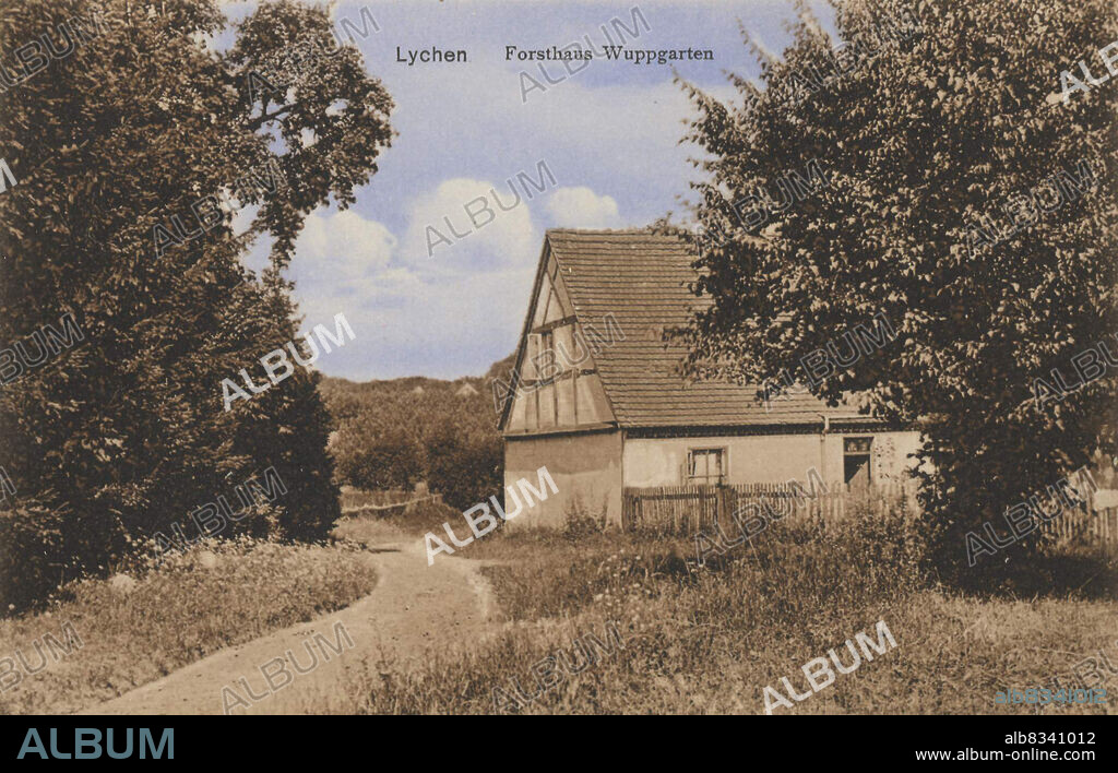 Forsthaus Wuppgarten in Lychen, Landkreis Uckermark im Norden von Brandenburg, Deutschland, Ansicht um ca 1910, digitale Reproduktion einer historischen Postkarte, public domain, aus der damaligen Zeit, genaues Datum unbekannt.