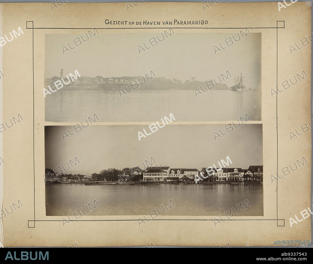 View of Paramaribo harbor (title on object), Julius Muller, C.J. Chapman, Suriname, 1898 - 1902, albumen print, height 111 mm × width 267 mm × height 297 mm × width 437 mm.