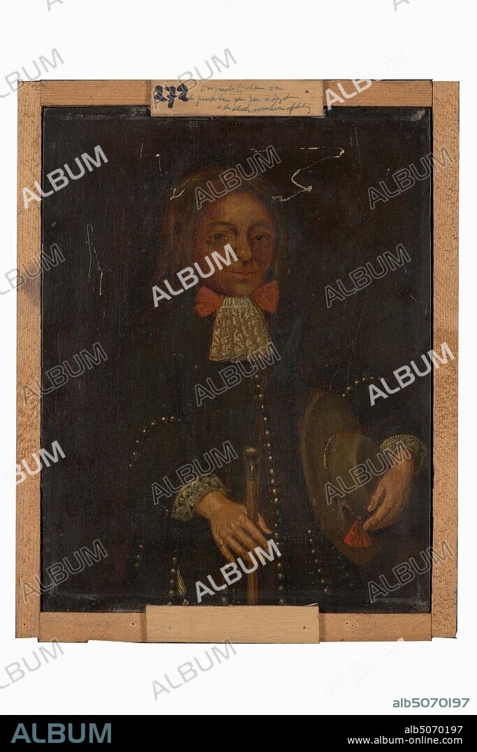 painting, Johann Philippus Neeb, 1845, Signature front, bottom left: J.P. Neeb 1845, panel, oil paint, painted, Carrier: 27.4 × 24 × 1.4cm (274 × 240 × 14mm), With frame: 41.2 × 38.5 × 5cm (412 × 385 × 50mm), Portrait of an unknown man. He is depicted half-length, straight in front and looking at the viewer. He is wearing a black skirt with a white shirt and a white collar. On the left behind him, a part of the back of the chair on which he is sitting can be seen. There is also a green curtain on the left. It is depicted against a dark background. Signed bottom left. The painting is in a black-painted wooden frame with a gilded inner edge, man's portrait.