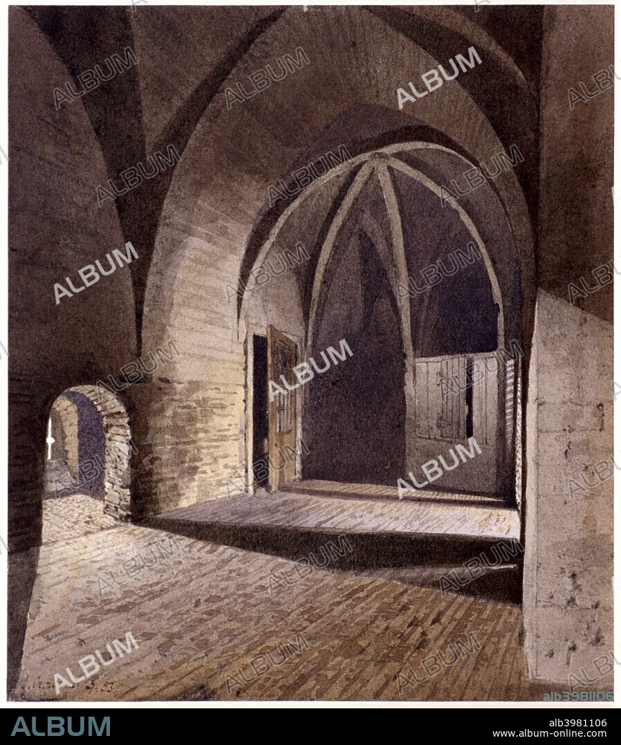 Interior view of the prison in the Bell Tower, Tower of London, Tower Hamlets, London, 1883.