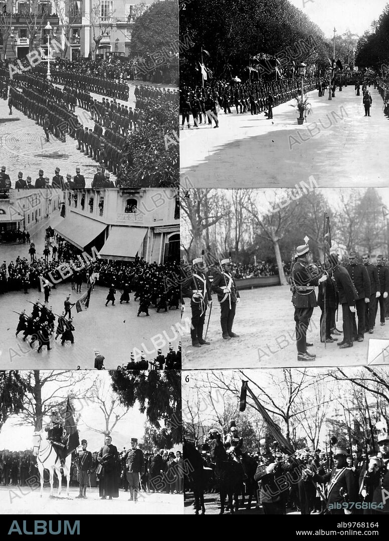 Abril 1924. La jura de bandera en Provincias.
1. En Cadiz, 2. En Vigo, 3. En Castellon, 4. En Valencia, 5. En Cartagena, 6. En Zamora.
(foto Movellan, Casau, Pastor, barbera Masip, pacheco y Duero).