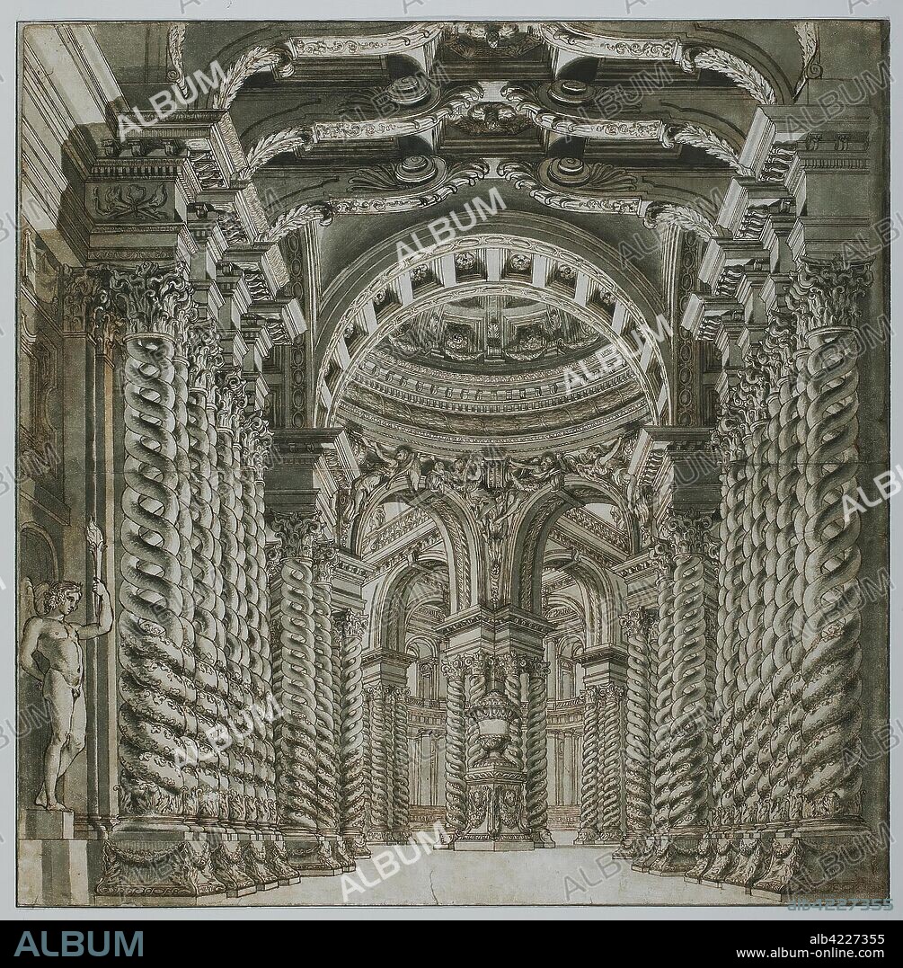 GIUSEPPE GALLI BIBIENA and FRANCESCO GALLI BIBIENA. 'Architectural Fantasy'. Italy, Between 1680 and 1739. Dimensions: 49,3x48,4 cm.