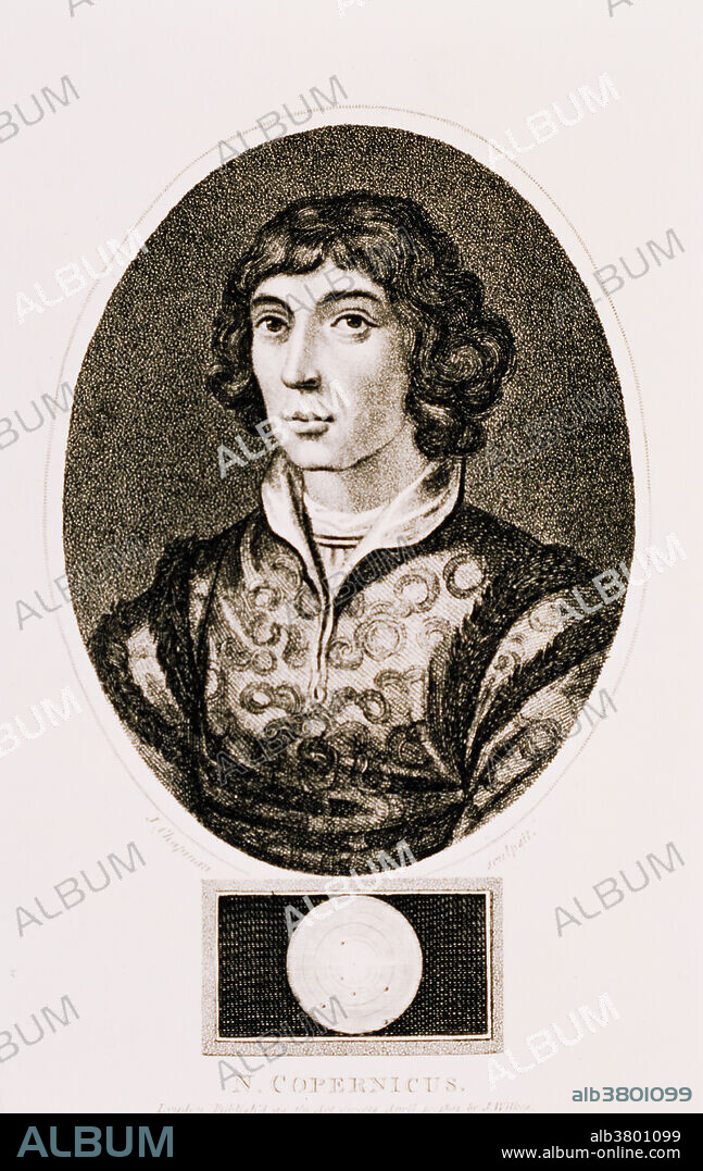 Portrait of Nicolaus Copernicus (1473-1543), the Polish astronomer who first claimed that the Universe was centered on the Sun. From 1512 he developed a mathematical model for this heliocentric theory. This system contrasted with the thousand year old Earth-centered Ptolemaic system to which the Roman Catholic church held. Copernicus feared persecution and delayed publication of his book, The Revolution of the Heavenly Spheres, until 1543. The book was banned by the Roman Catholic church from 1616 until 1835.