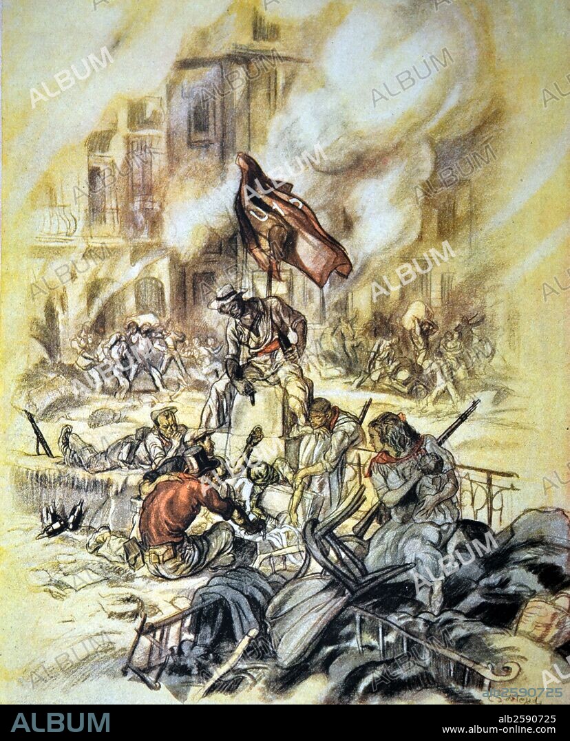 Mob frenzy' Spanish Civil war, anti-republican propaganda illustration by C. Sáenz de Tejada.