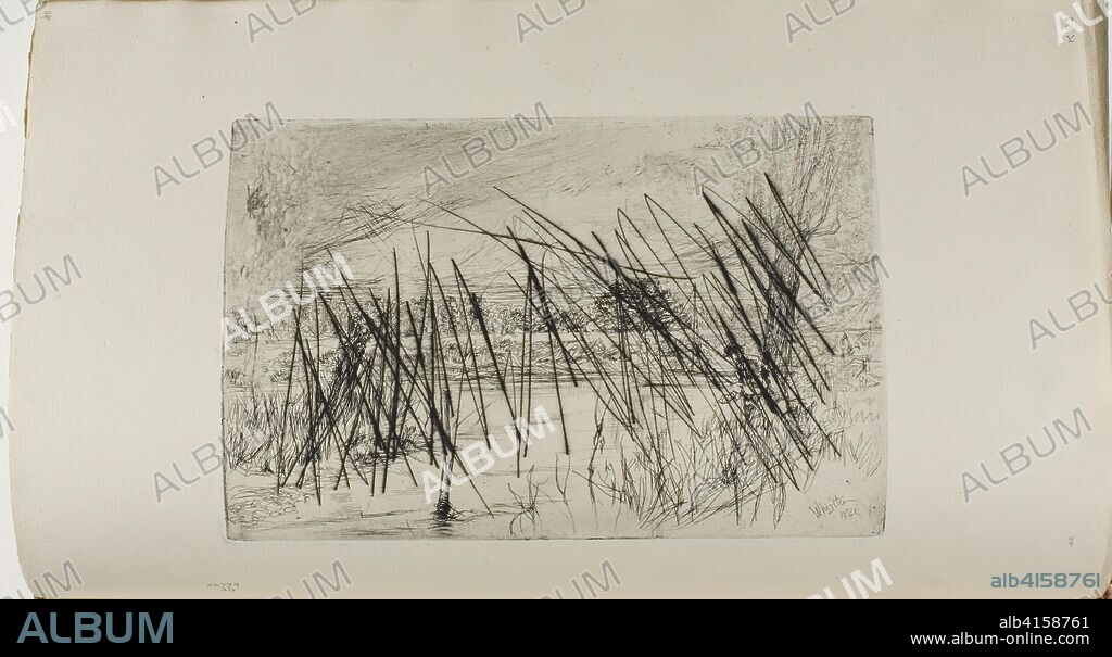 JAMES ABBOTT MCNEILL WHISTLER. Landscape with Fisherman. James McNeill Whistler; American, 1834-1903. Date: 1860-1861. Dimensions: 152 x 227 mm (plate); 240 x 377 mm (sheet, sight, bound). Etching and drypoint with foul biting, scraping and burnishing, with drypoint cancellation, in black ink on ivory laid paper. Origin: United States.