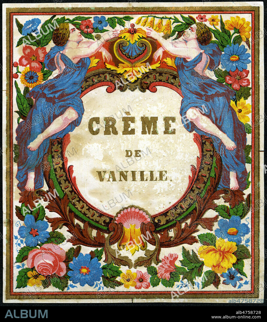 'Creme de vanille'. Etiquette de liqueur vers 1880. Illustration anonyme. Credit : Collection IM/KHARBINE-TAPABOR.